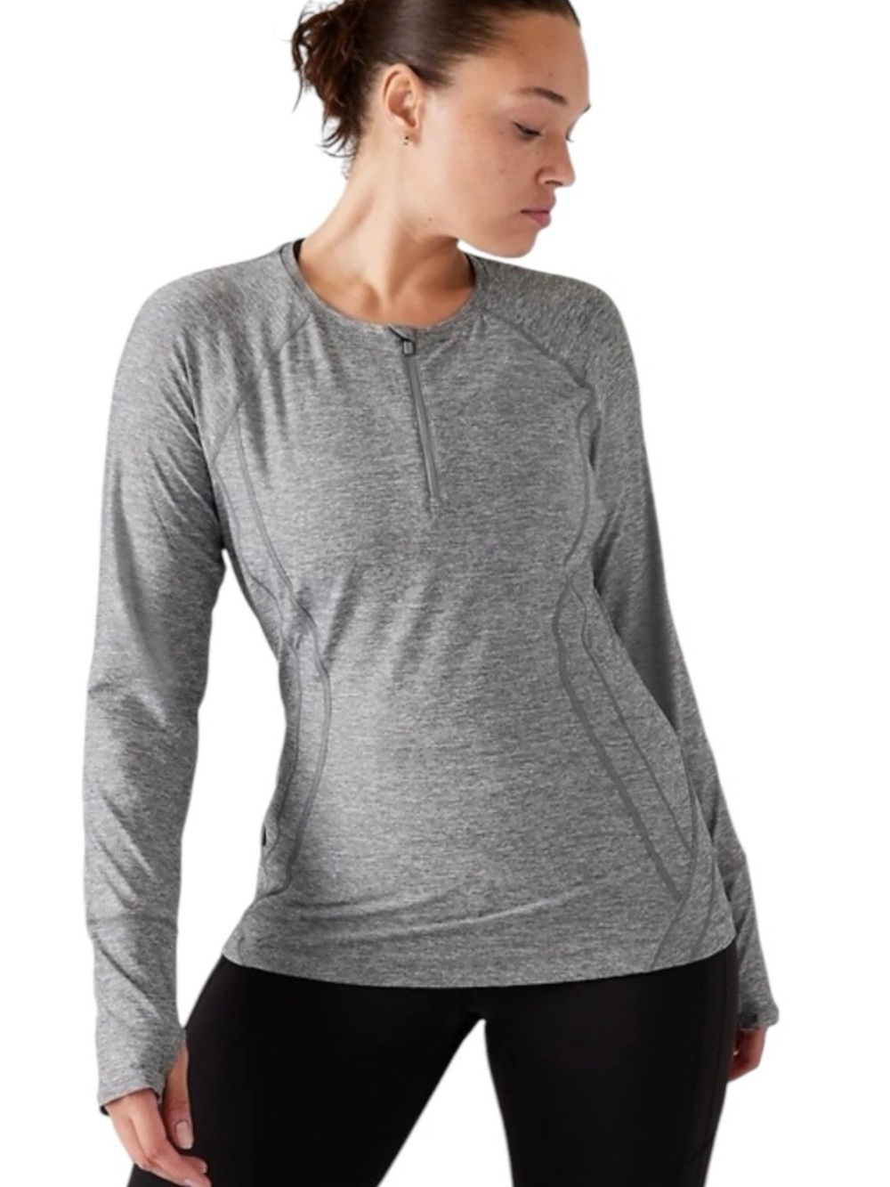 Athleta Pacifica Illume Women Gray UPF Quarter Zip Long Sleeve Active Top
